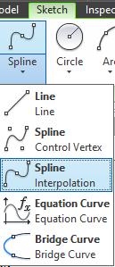 16. Use the Spline Interpolation line tool in the drop down menu under Line and draw a curvy line connecting the outer points of the projected sketches.