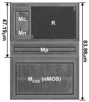 connected Mnd and parasitic p-substrate resistor Rsub are used as the equivalent large resistors.