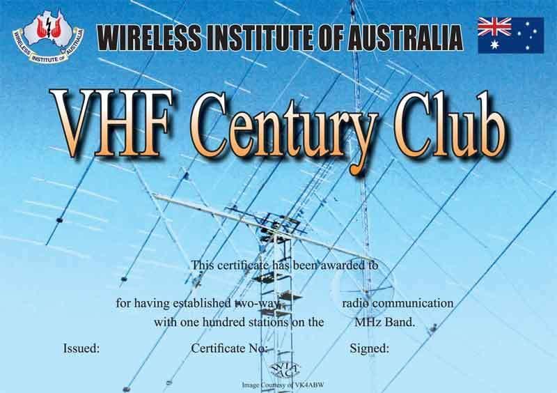 VHF Century Club Award Requires 100 QSOs on VHF band Of the