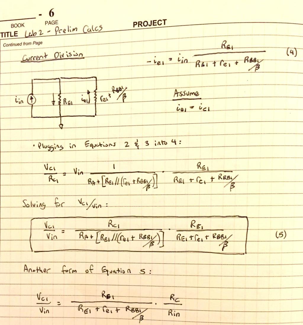 Figure 2b: Hand Calculation for Step 1 From the hand calculations, the expression for the voltage gain of the CB