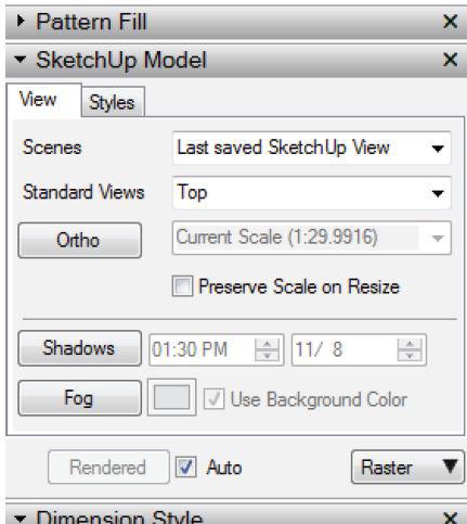 8. Ensuring that the drawing is still active (will have a blue box around it), looking at the tool bars on the right-hand side, click the title that says SketchUp Model.