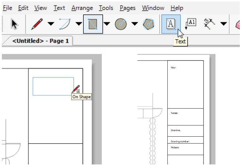 14. Selecting the rectangle tool again, draw a series of boxes on the right hand side to create your technical title block. 15. Now, select the text tool at the top of the screen.