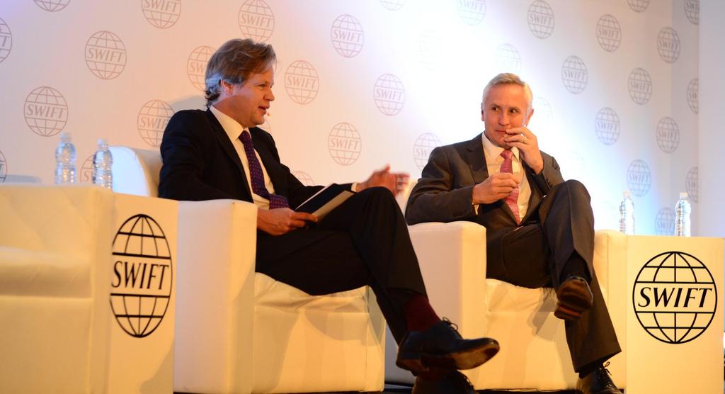 The SWIFT plenary included a conversation between Chris Church and Gottfried Leibbrandt on key challenges facing the financial services industry today.