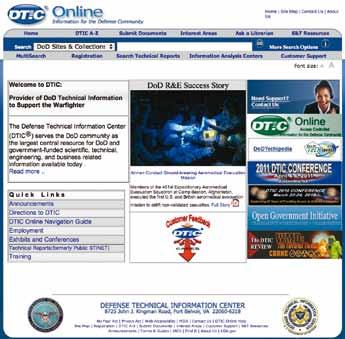 DTIC Online Welcome Screen MEETING YOUR INFORMATION NEEDS Available on both DTIC Online and DTIC Online Access Controlled: Technical reports collection with more than 2 million S&T documents