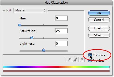 Select the Colorize option in the dialog box.