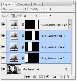 Select all three remaining adjustment layers at once.