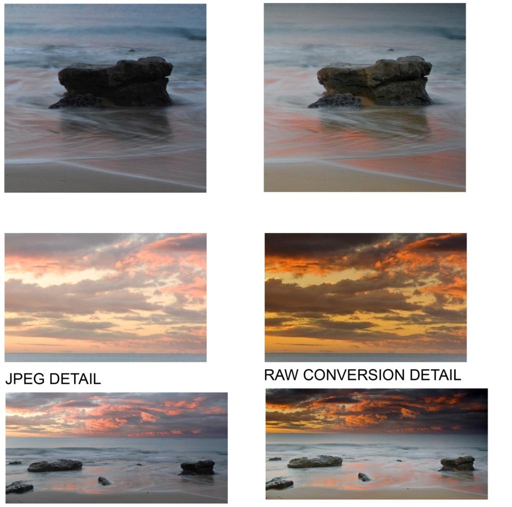 The most important areas where RAW capture is superior to JPEG are: Bit depth White balance Noise reduction Sharpening Colour space Non Destructive Page 2 The sensor captures 12 bit data, JPEGs