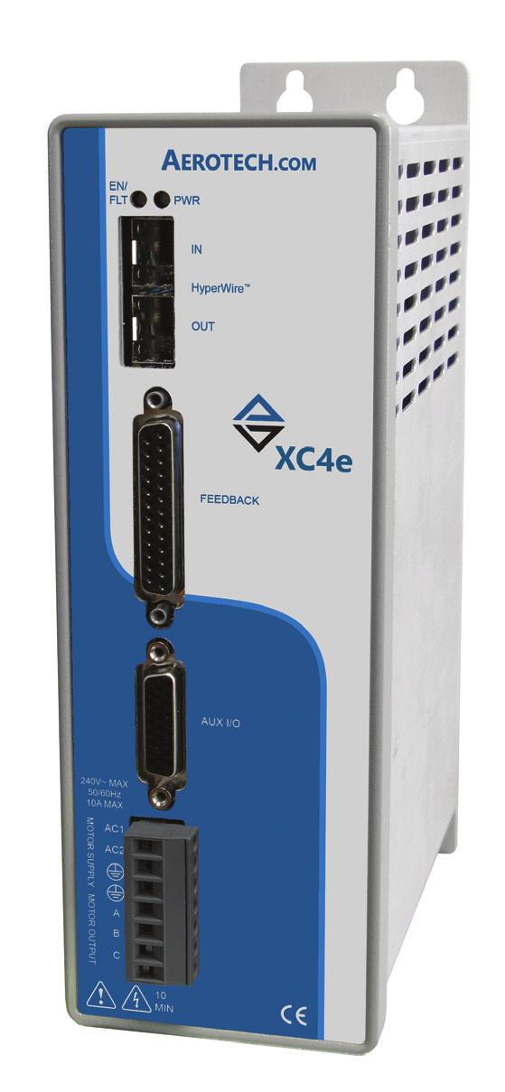 XC4e PWM Digital Drive HyperWire fiber-optic interface Up to 30 A peak output current Integral power supply Drive brush, brushless, voice coil, or stepper motors Safe torque off (STO) safety circuit