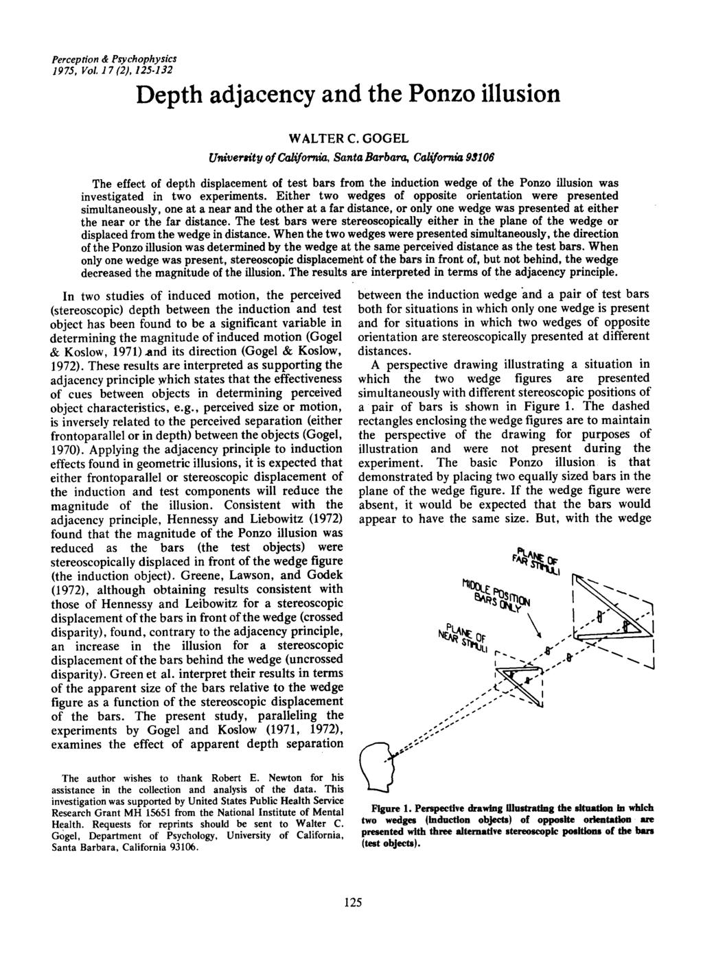 Perception & Psychophysics 1975, Vol. 17 (2), 125 132 Depth adjacency and the Ponzo illusion WALTER C.