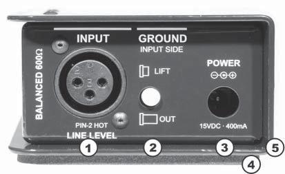INPUT PANEL FEATURE SET 1. Balanced line level input connector The input to the Radial X-Amp is a balanced 600-ohm line level.
