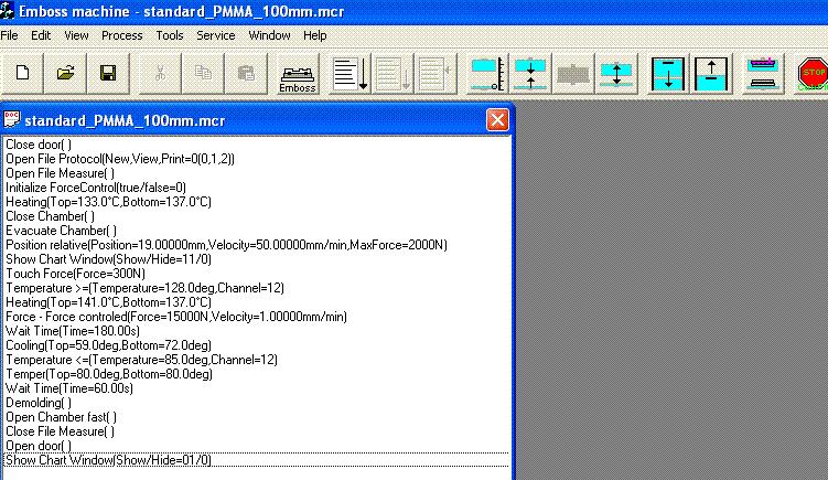 Standard PMMA Embossing macro 4.2.14 When a macro is started, users will be prompted to fill the input record and a filename for the logged data file.