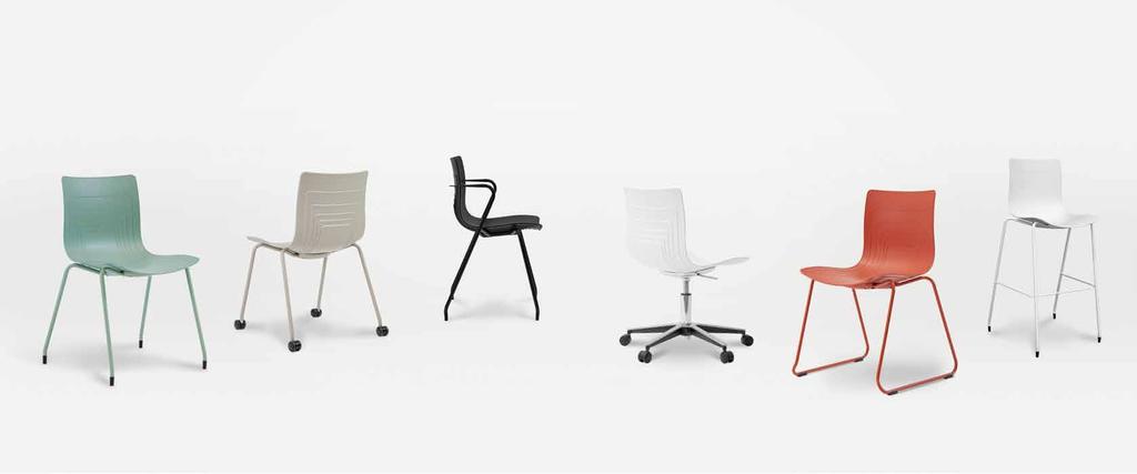 The 4-Waves chair, 5-Waves chair and 6-Waves chair series are designed with an extensive range of frames, offering a comprehensive product line for diverse segments of the contract market.