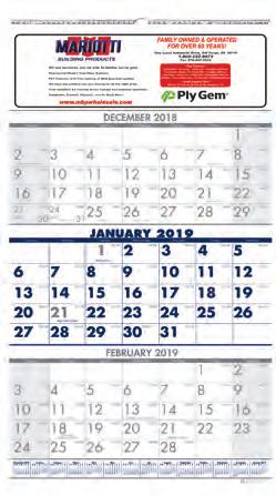 Full-Color Wall Calendars 349 Size: 3 6 months, December-January Block size: 3/4 3/8 Past, present & future month on each page Full year reference calendar on each sheet Calendar is printed in