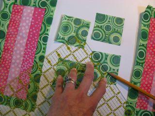 2 Step Two On each of the 24 2½" green squares, draw a diagonal stitching/fold line across the wrong side.