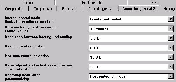 Night-time cooling increase 1 K; 2 K; 3 K; 4 K; 5 K; This parameter is used to determine what the setpoint temperature should be increased by if the operating mode switches from Comfort mode to Night