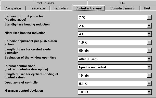 2.5.2 Controller general : Setpoint frost protection for heating 5 o C; 6 o C; 7 o C; 8 o C; 9 o C; 10 o C The setpoint for frost protection is given using this parameter.