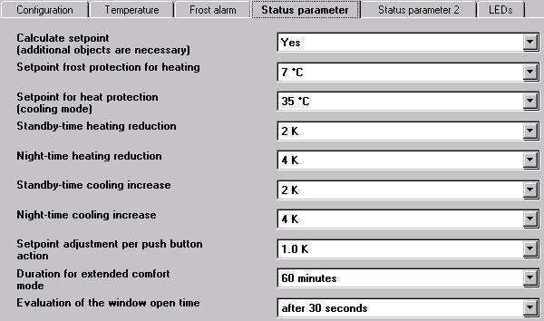 2.7.4 Status parameter: (with calculation of setpoint ) Calculate setpoint (additional objects are necessary) No Yes It is possible to specify in this parameter whether the temperature controller