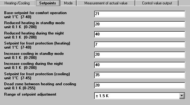 2.3.3. Setpoints: Base setpoint for comfort operation unit 1 C (7-40) This parameter is used to calculate the setpoint values.
