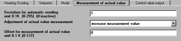 2.2.5. Measurement of actual value: Deviation for automatic sending unit 0.1 K (0-255) (0:inactive) The room temperature is sent automatically if it changes by the set value.