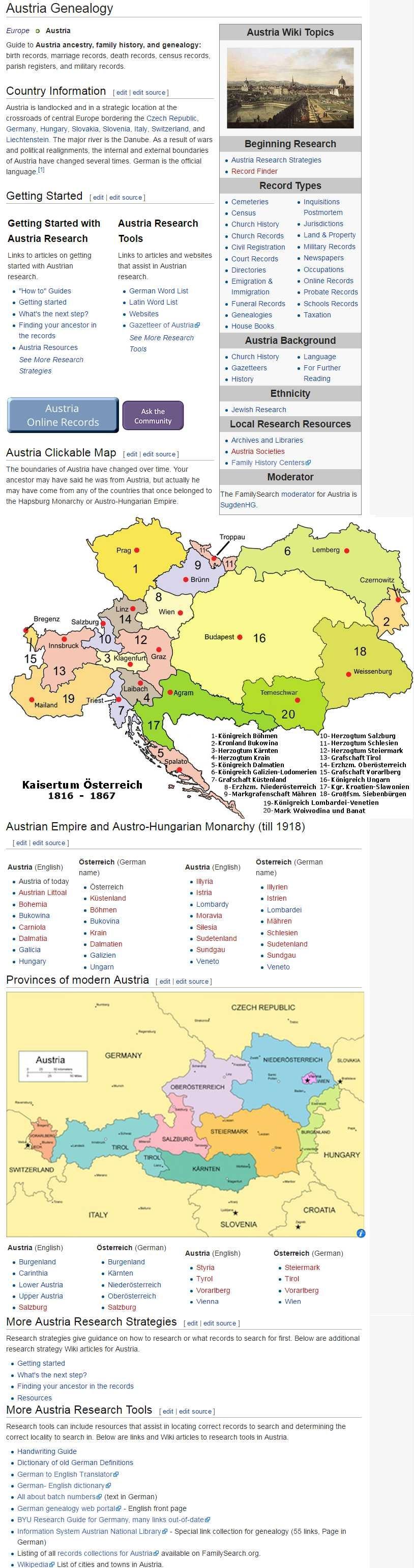 Browse by Country: (Continued) Return to the Wiki home page and click on Europe on the map. Find Austria on the map and click on it or use the list of countries under Central Europe and click Austria.