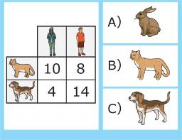 CC.2.4.HS5a: Draw a conclusion about data presented in a two-way table representing a real-world problem Here are some animals: This is 'cats,' 'dogs,' and 'rabbits.