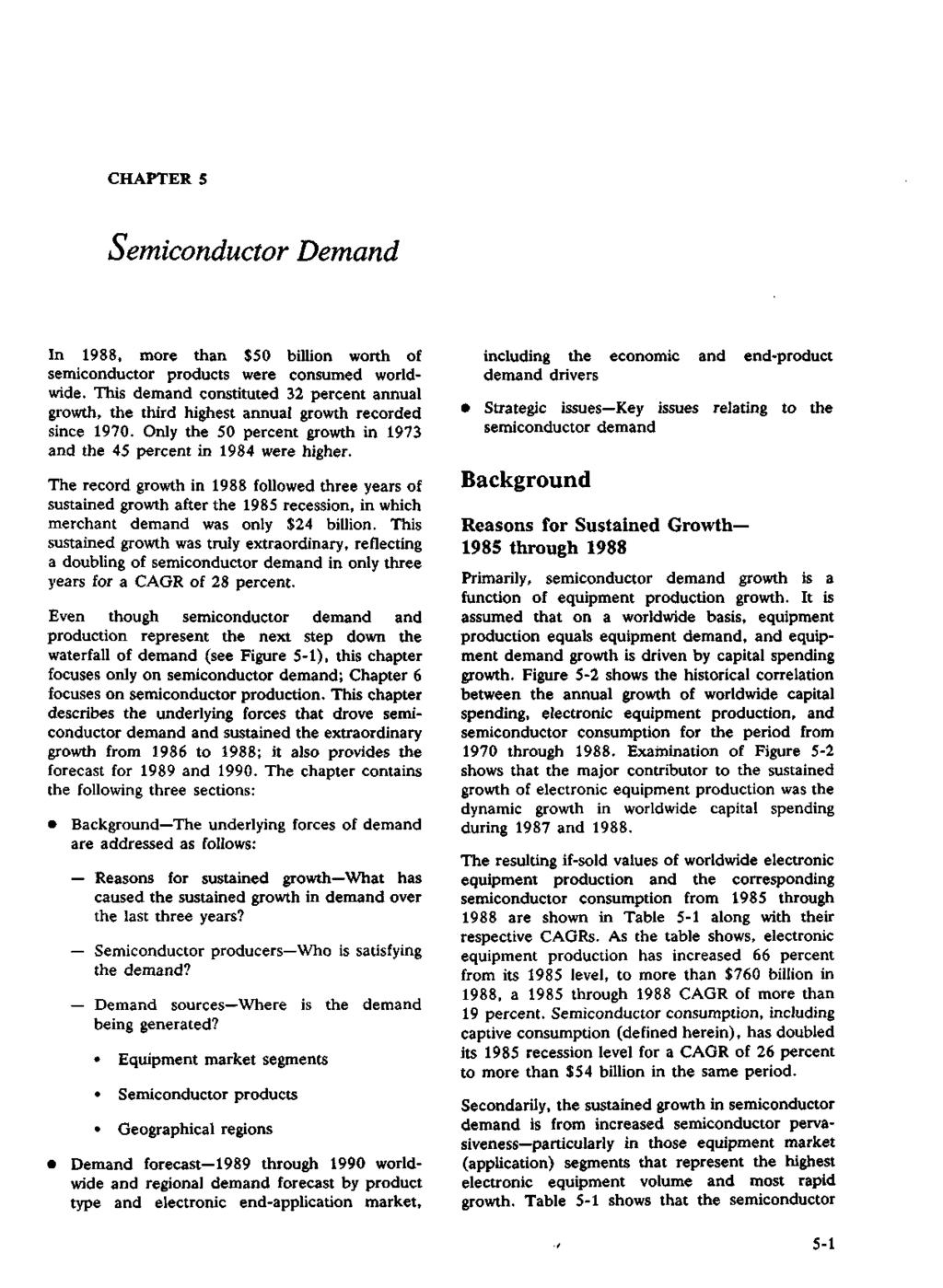 CHAPTER 5 Semiconductor Demand In 1988, more than 5 billion worth of semiconductor products were consumed worldwide.