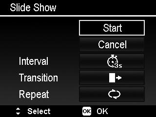 Slide Show The slide show function enables you to playback your still images automatically in order one image at a time. To view slideshow: 1. From the Playback menu, select Slide Show.