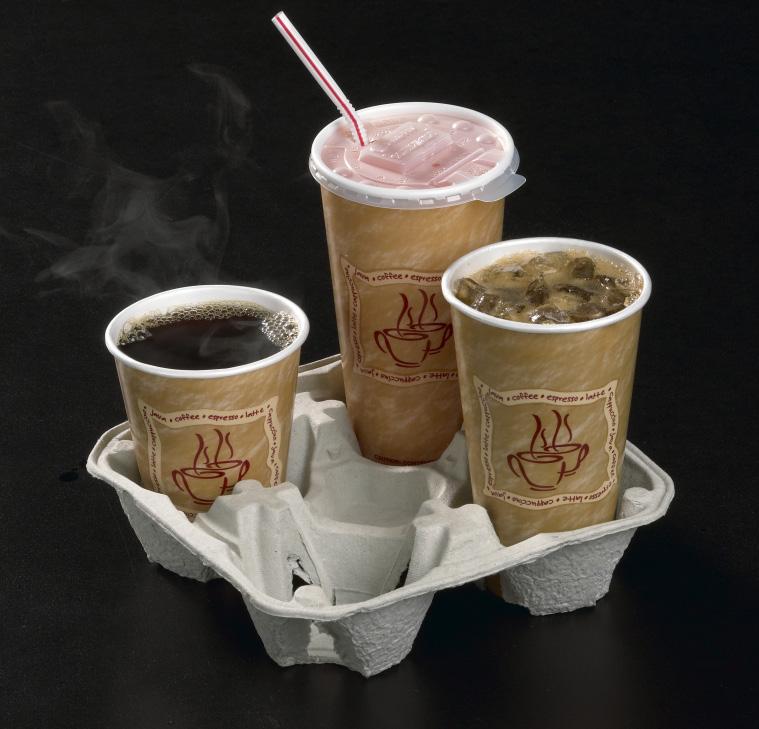 ) Made with 100% recycled paper (mostly newsprint) Ready to use; no set up required Securely holds hot or cold beverage cups in paper, foam and plastic M51-0032 - YM51-CC32 M51-3504 YM52-7535