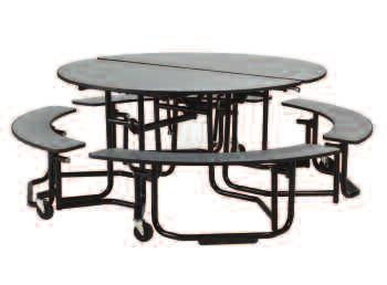 60" diameter tables are available in two heights with your choice of eight stools or four benches. Adaptability.