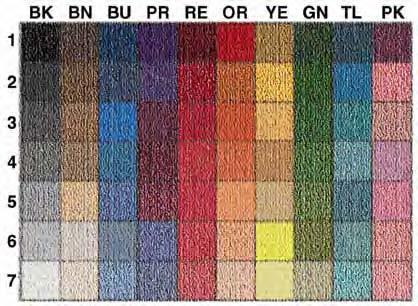 grid for standard color selections Almost any color or color combination can be printed on the mat; however exact color matching is not guaranteed To get