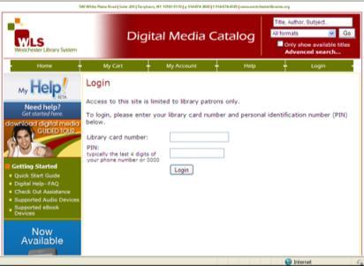 This will take you to the Westchester Library System s Digital Media Catalog. The first thing you should do is log in.