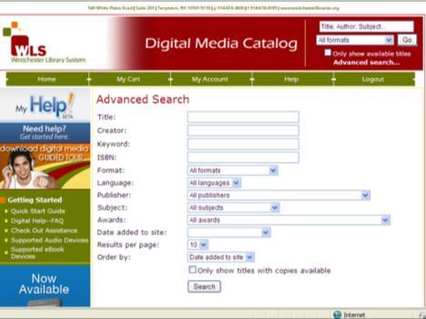 You can search by Title, Creator (author), Keyword, and ISBN. You can also specify the Format.