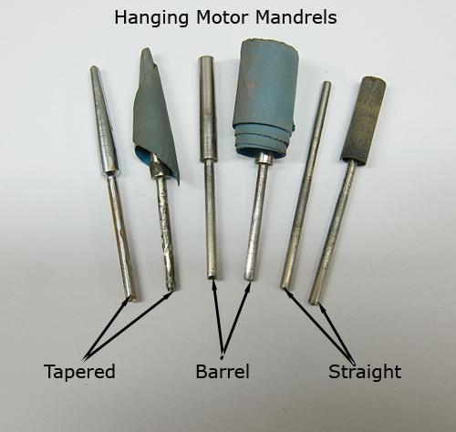 Additional Notes. Here is a picture of the hanging motor sanding mandrels I speak of in my tutorials.