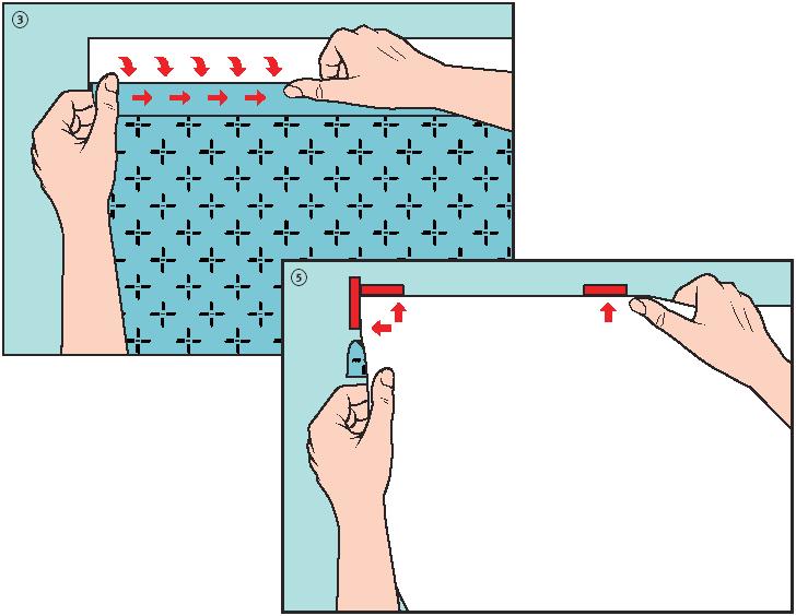 plastic squeegee, rubber roller, adhesive tape 2.3 Medium-sized stickers 1. Clean and dry the surface to which the sticker is to be applied. 2. Use pieces of adhesive tape to mark the position of the top left-hand corner and top edge of the sticker.