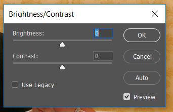 Adjusting the Brightness or Contrast of an image: Figure 1. The Brightness / Contrast dialog box. Figure 2. The Levels dialog box.