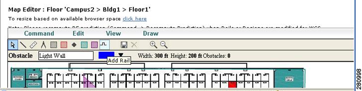 Chapter 7 Defining a Rail Line on a Floor Figure 7-23 Rail Icon on Map Editor Tool Bar Step 5 In the message panel that appears, enter a snap-width (feet or