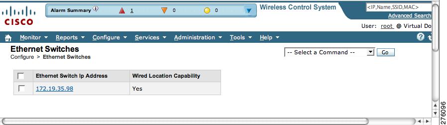 Figure 7-34 Ethernet Switches Summary Window Assigning and Synchronizing a Catalyst Switches to a Mobility Services Engine After adding a Catalyst switch to Cisco WCS you need to assign it to a
