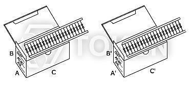 Box & Packing Dimensions of Ammo Box Axial Lead Type (TCAL) Sym. Dimensions Sym. Dimensions Sym. Dimensions A 74.00 ± 0.30 B 108.00 ± 0.30 C 260.00 ± 0.30 A' 48.00 ± 0.30 B' 105.00 ± 0.30 C' 255.