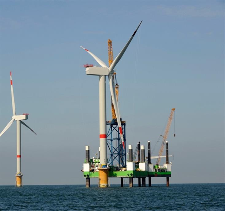 Offshore Windmills Monopile installation Anko Bluepix provide survey solutions with redundancy for positioning of vessel during monopole installation.