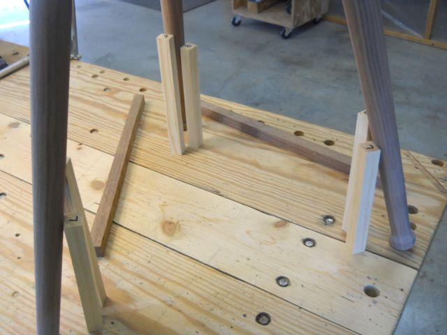 Stretchers With the legs now solidly glued in position we ll make up the stretchers that run between the three legs.