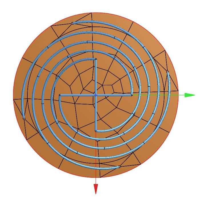 3: the origin is at the center of the circular ground plane, and the x- and y-axis are parallel to the arms at the top of the helixes. Fig. 3.