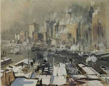 66 Joseph Pennell (1860 1926) Winter, New York Harbor Watercolor on paper 10