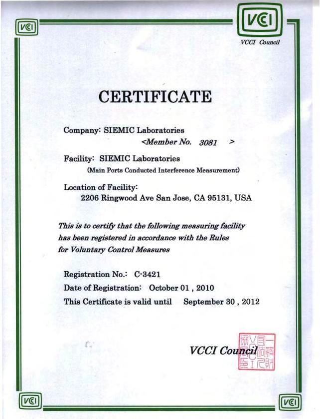 Page 57 of 58 SIEMIC ACCREDITATION DETAILS: VCCI