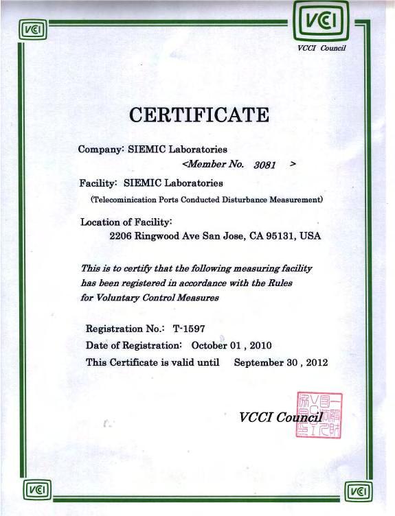 Page 58 of 58 SIEMIC ACCREDITATION DETAILS: VCCI