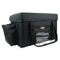 open velcro lid, 2 side bulk pockets, and a window for order and delivery instructions.