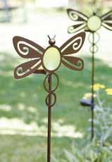 Light up the garden with candlelit critters and solar-powered outdoor décor.. Solar Garden Stake P91581 $40.00 each Metal lantern with frosted panels. Solar-charged light lasts six to eight hours.