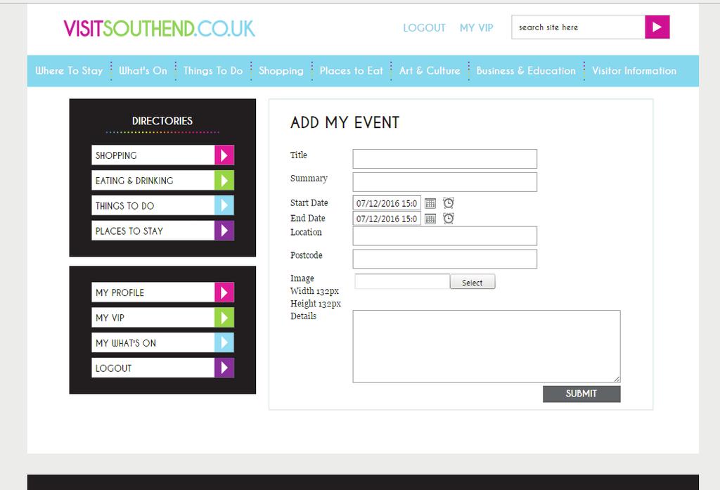 adding your events You ll then be greeted with this page.