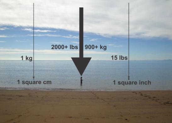 One square inch of air weighs down with a force of about 15 pounds. That s practically the weight of a bowling ball.