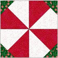 On the wrong side of each white/red (1514 001) square draw a line down the diagonal. Place square on top of a red/white (1513 001) square right sides together. Stitch a e drawn line. See diagram. 6.