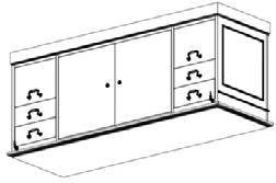 Full Bank Credenzas FULL BANK ABB8 FEATURES - Full bank credenzas have right and left pedestals with two box drawers and one file drawer that lock and two center doors that conceal a bookshelf - Four